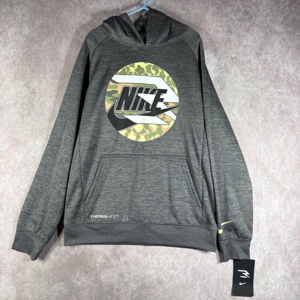 Nike Hoodie Boys M Charcoal Heather 3Brand Russell Wilson Therma-FIT Camo NEW